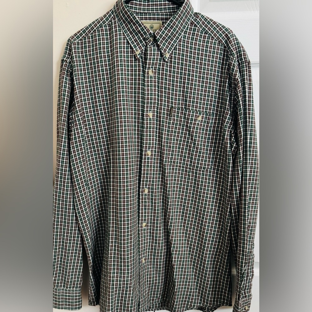 Beretta Men's Button-Down L Lightweight Flannel Shirt 100% Cotton‎ Green Brown